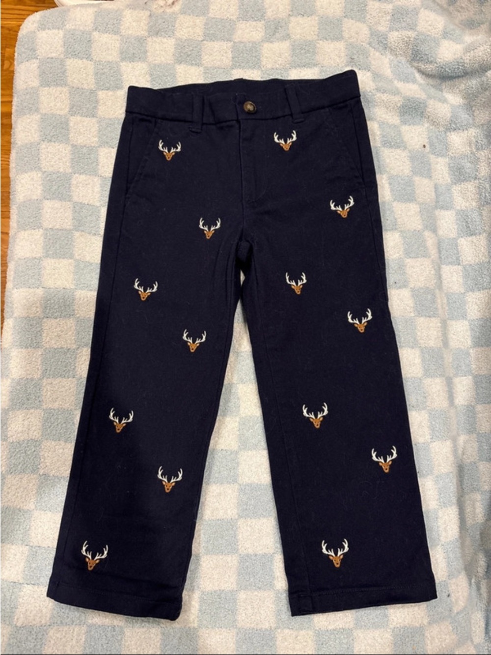 Janie and Jack Navy Blue Embroidered Deer Chinos
